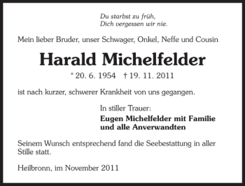 Traueranzeige von Harald Michelfelder 