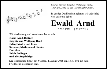 Traueranzeige von Ewald Arnd 