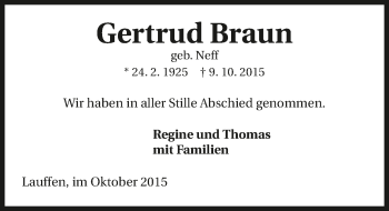 Traueranzeige von Gertrud Braun 