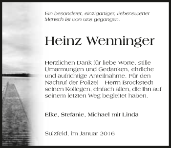 Traueranzeige von Heinz Wenninger 