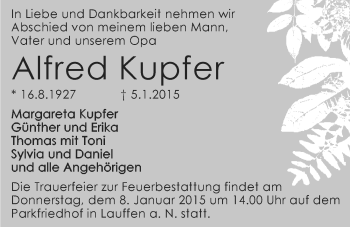 Traueranzeige von Manfred Kupfer 