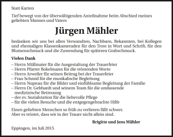 Traueranzeige von Jürgen Mähler 