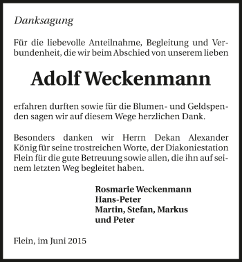 Traueranzeige von Adolf Weckenmann 