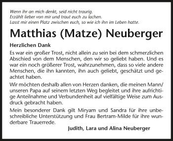 Traueranzeige von Matthias Neuberger 