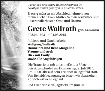 Traueranzeige von Grete Wallrath 