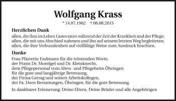 Traueranzeige von Wolfgang Krass 