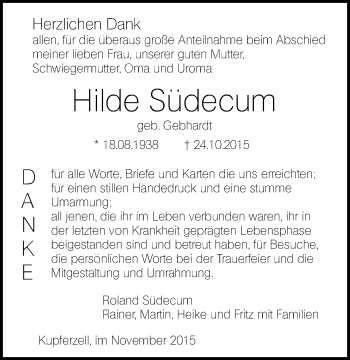 Traueranzeige von Hilde Südecum 