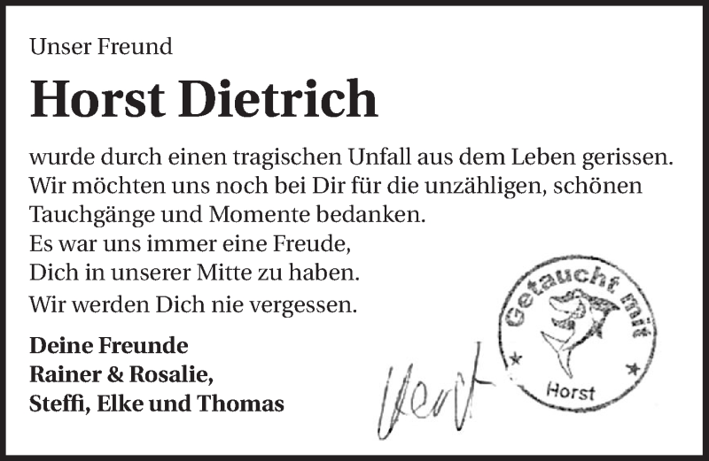  Traueranzeige für Horst Dietrich vom 13.05.2015 aus 