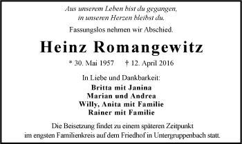 Traueranzeige von Heinrich Romangewitz 