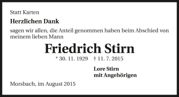 Traueranzeige von Friedrich Stirn 