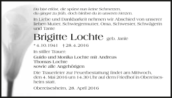Traueranzeige von Brigitte Lochte 