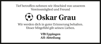 Traueranzeige von Oskar Grau 