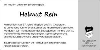 Traueranzeige von Helmut Rein 