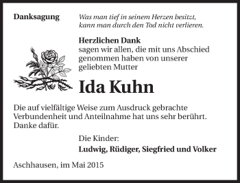 Traueranzeige von Ida Kuhn 