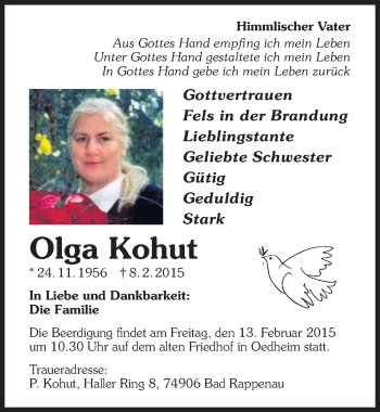 Traueranzeige von Olga Kohut 