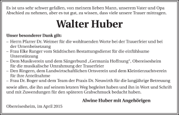 Traueranzeige von Walter Huber 