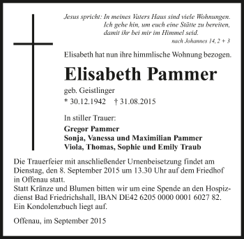 Traueranzeige von Elisabeth Pammer 