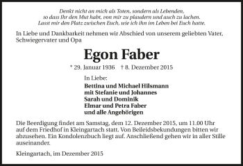 Traueranzeige von Egon Faber 