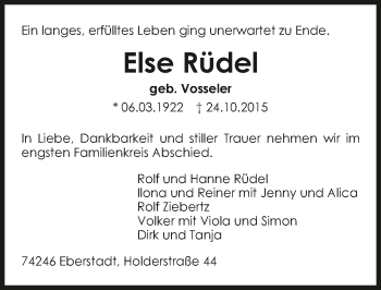 Traueranzeige von Else Rüdel 