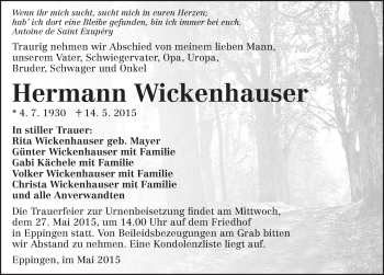 Traueranzeige von Hermann Wickenhauser 