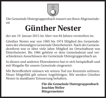 Traueranzeige von Günther Nester 