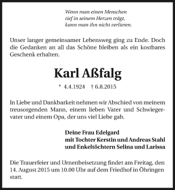 Traueranzeige von Karl Aßfalg 
