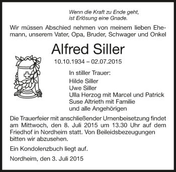 Traueranzeige von Alfred Siller 