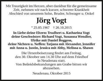 Traueranzeige von Jörg Vogt 