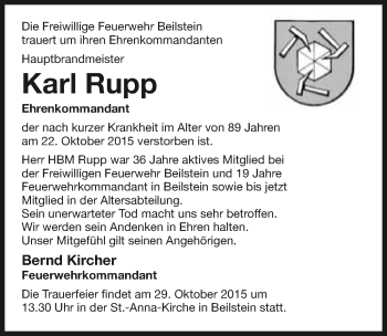 Traueranzeige von Karl Rupp 