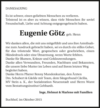 Traueranzeige von Eugenie Götz 