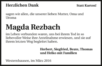 Traueranzeige von Magda Rezbach 