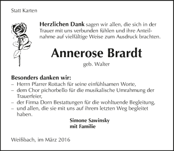 Traueranzeige von Annerose Brardt 