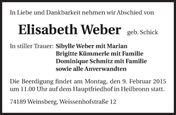 Traueranzeige von Elisabeth Weber 