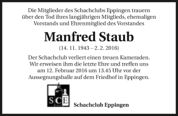 Traueranzeige von Manfred Staub 