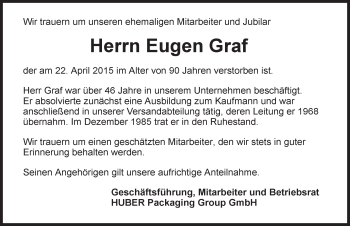 Traueranzeige von Eugen Graf 