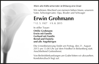 Traueranzeige von Erwin Grohmann 