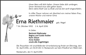 Traueranzeige von Erna Riethmaier 