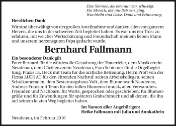 Traueranzeige von Bernhard Fallmann 