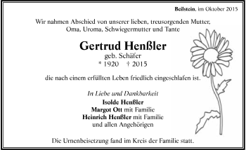 Traueranzeige von Gertrud Henßler 