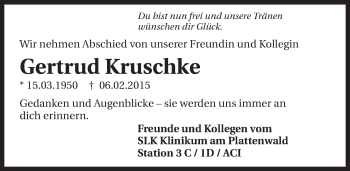 Traueranzeige von Gertrud Kruschke 