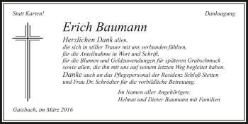 Traueranzeige von Erich Baumann 