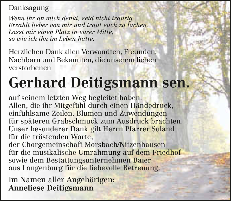  Traueranzeige für Gerhard Deitigsmann vom 29.12.2015 aus 