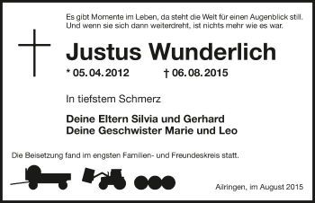 Traueranzeige von Justus Wunderlich 