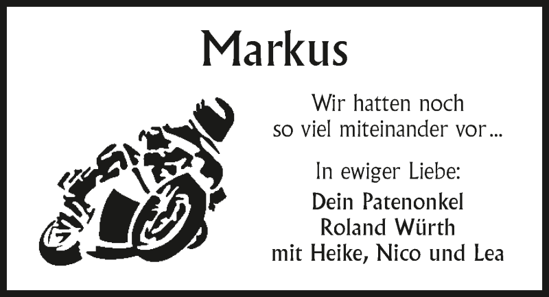  Traueranzeige für Markus Würth vom 23.03.2016 aus 