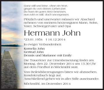 Traueranzeige von Hermann John 