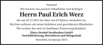 Traueranzeige von Paul Erich Werz 