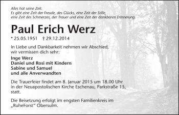 Traueranzeige von Paul Erich Werz 