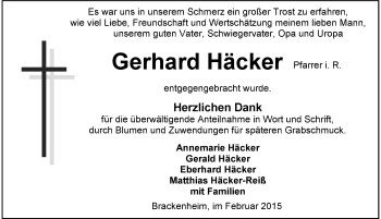 Traueranzeige von Gerhard Häcker 