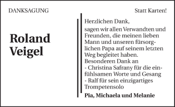 Traueranzeige von Roland Veigel 
