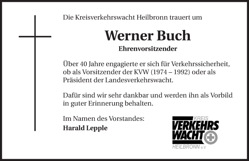  Traueranzeige für Werner Buch vom 12.05.2015 aus 